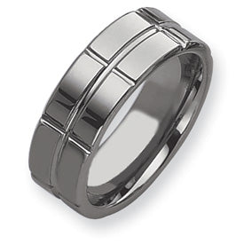 8MM White Tungsten Carbide Flat Brick Design Wedding Band