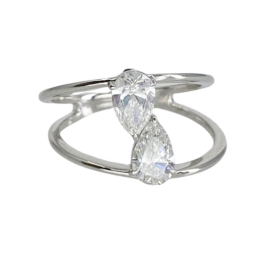 White Gold Lab Grown Pear Diamond Split Shank Engagement Ring