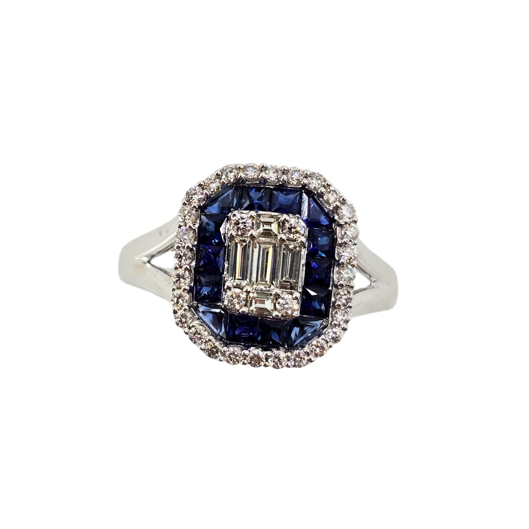 White Gold Diamond and Sapphire Art Deco Ring
