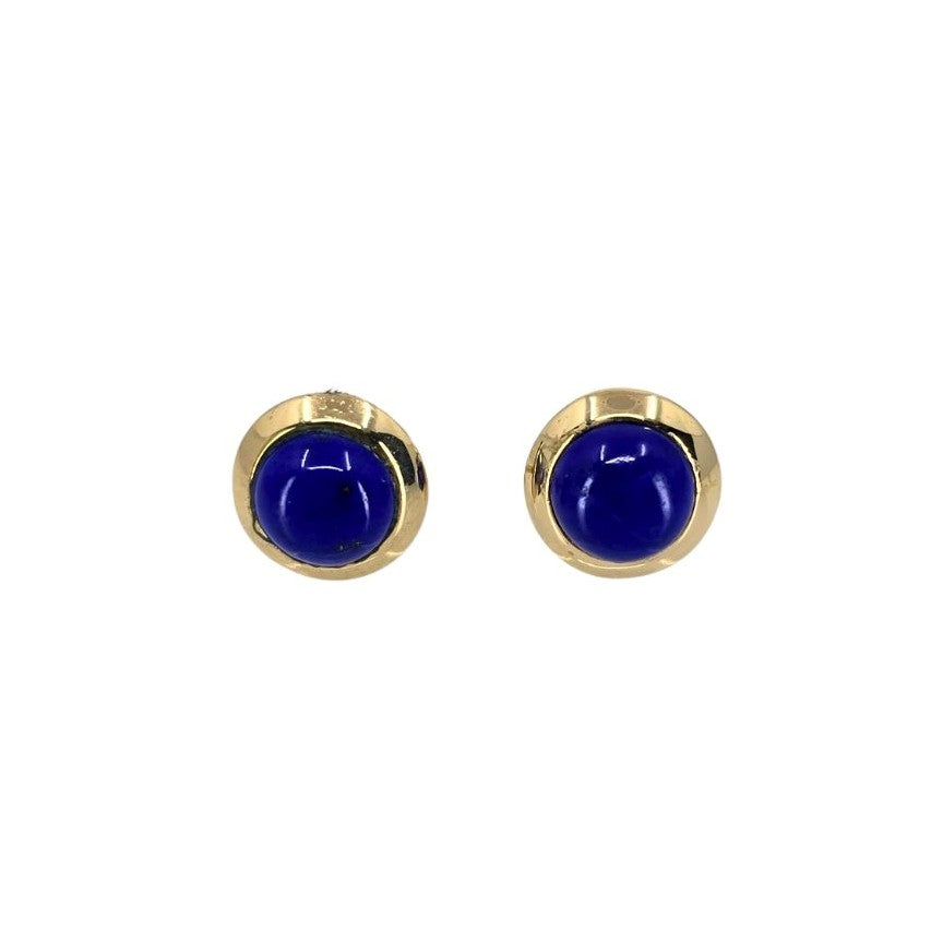 Yellow Gold Round Lapis Studs