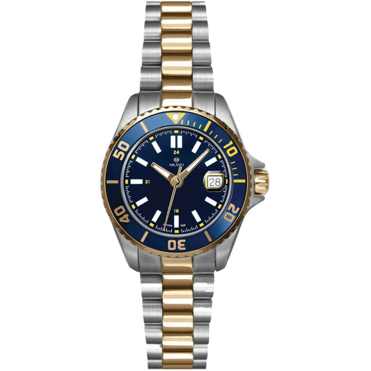 Two Tone Stainless Steel Watch with Blue Dial and Bezel