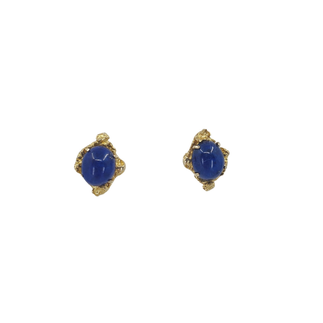 Yellow Gold Oval Lapis Studs