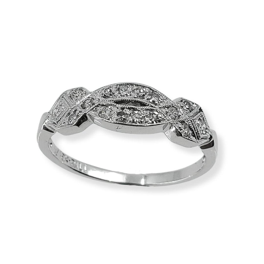Vintage White Gold Diamond Weave Design Ring