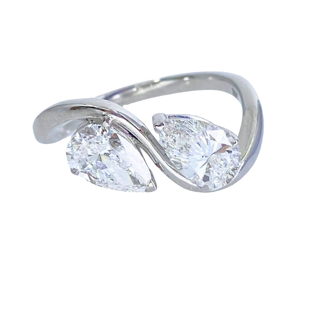 White Gold Lab Grown Pear Diamond Bypass Engagement Ring