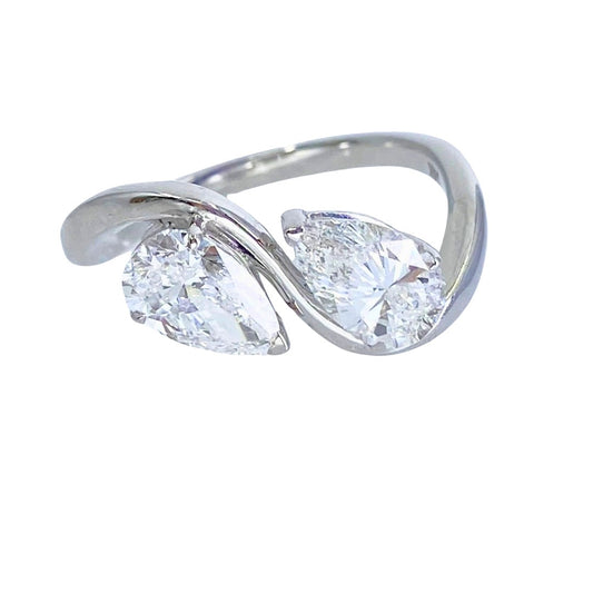 White Gold Lab Grown Pear Diamond Bypass Engagement Ring