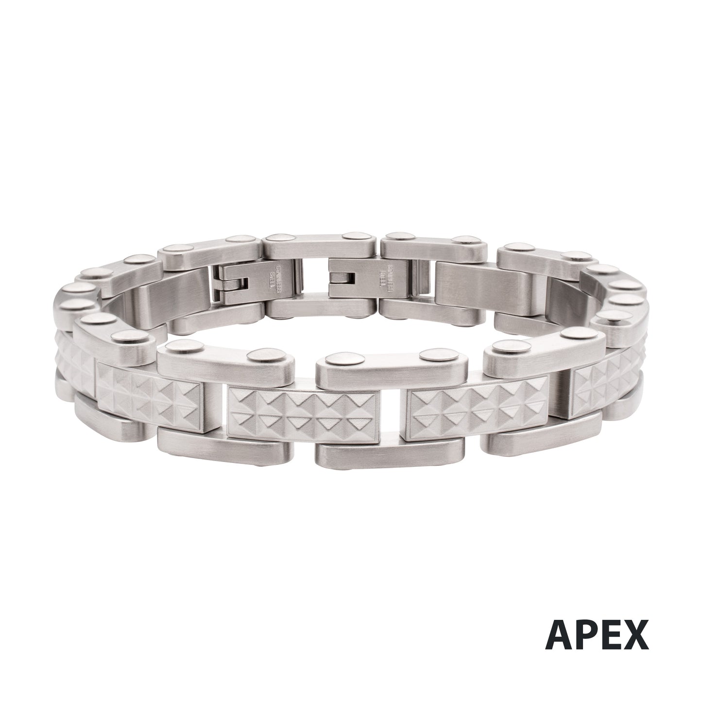 Matte Finish Stainless Steel Pyramid Stud Link Bracelet