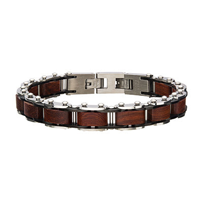Stainless Steel Red Sandalwood Link Bracelet