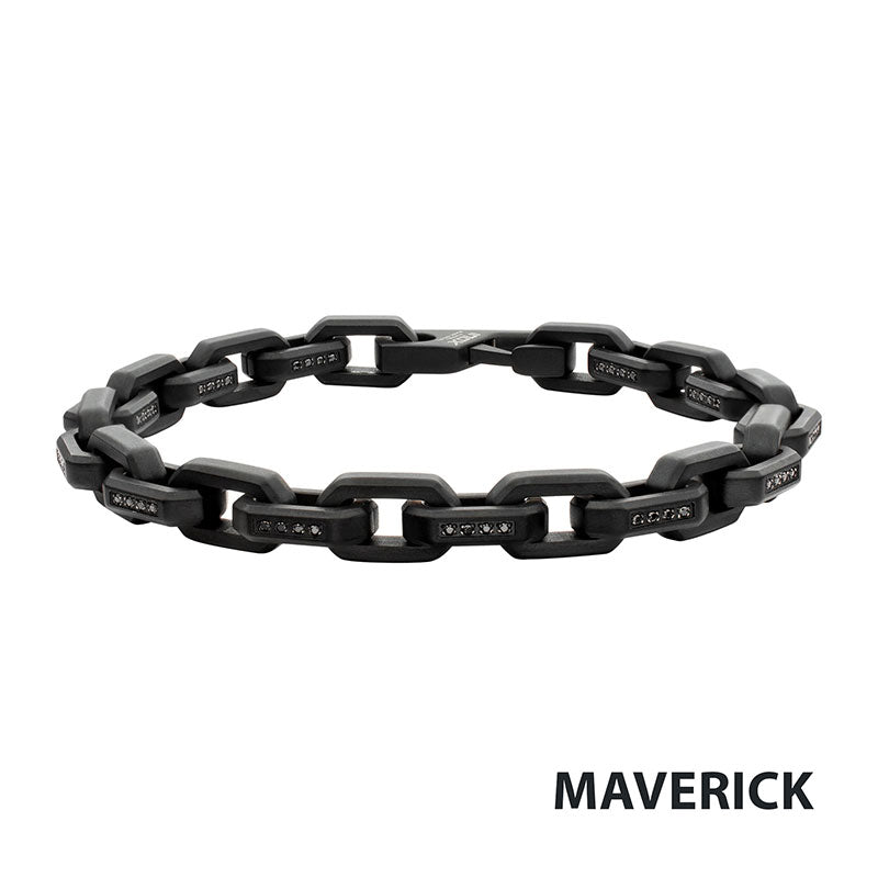 Matte Black Steel Faceted Interlock Chain Bracelet