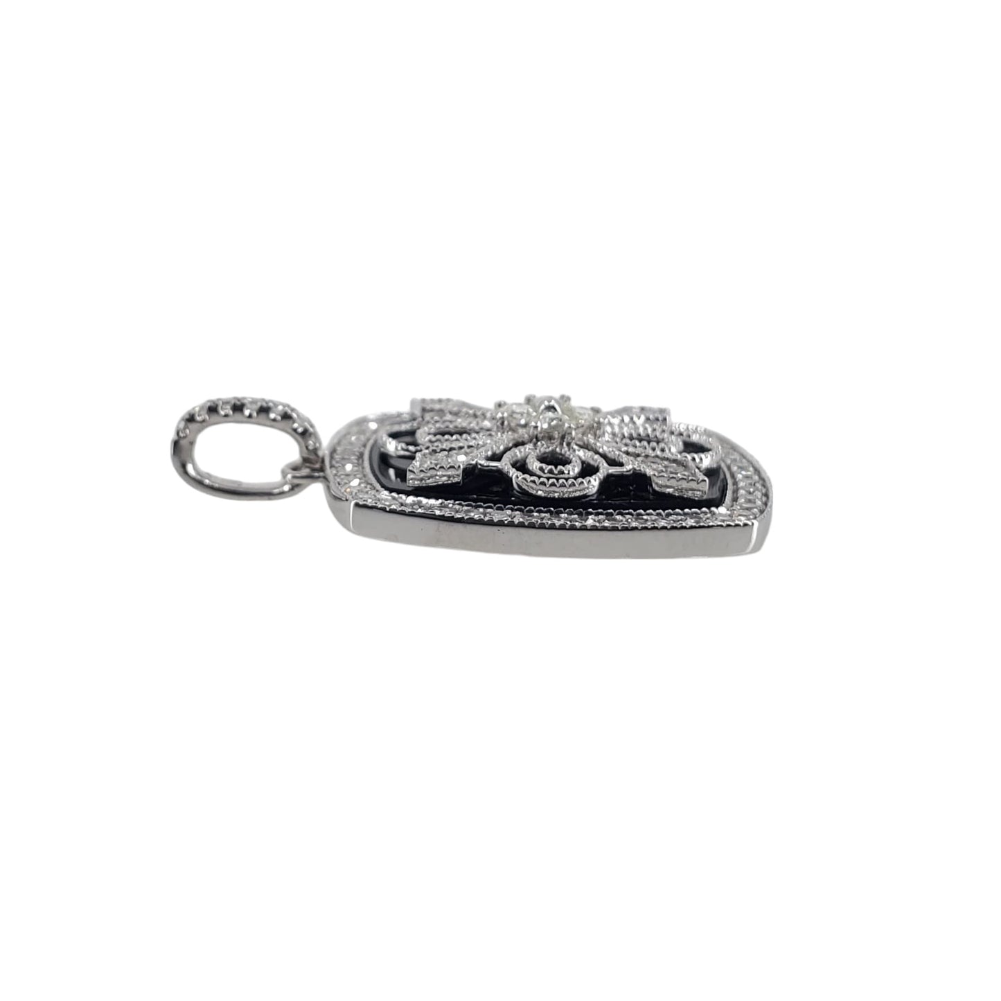 White Gold Onyx and Diamond Art Deco Pendant