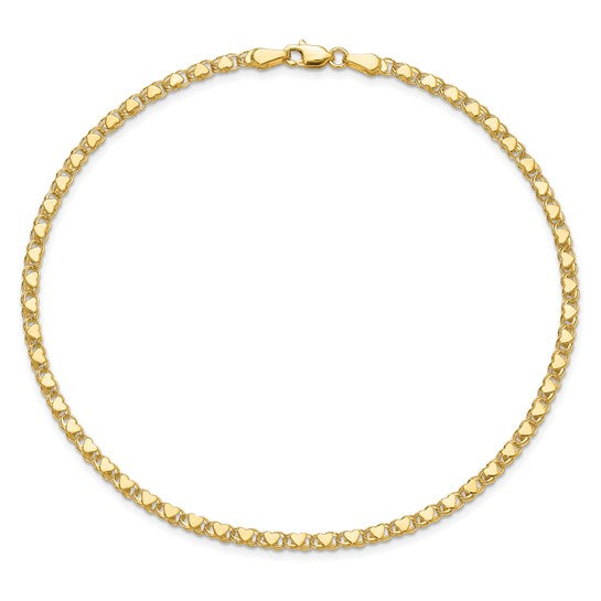 Yellow Gold Double Heart Rope Bracelet