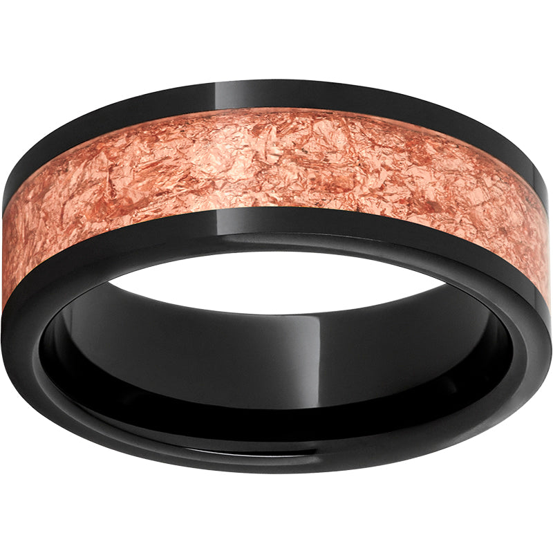 Ceramic Pipe Cut Wedding Band with Copper Leaf Inlay