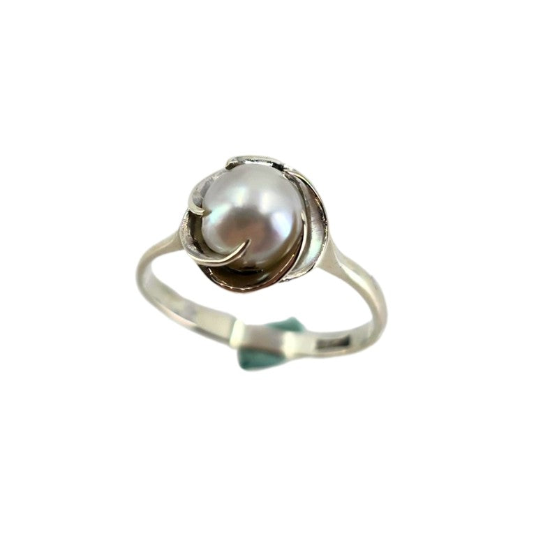 Vintage Sterling Silver Twist Setting Pearl Ring