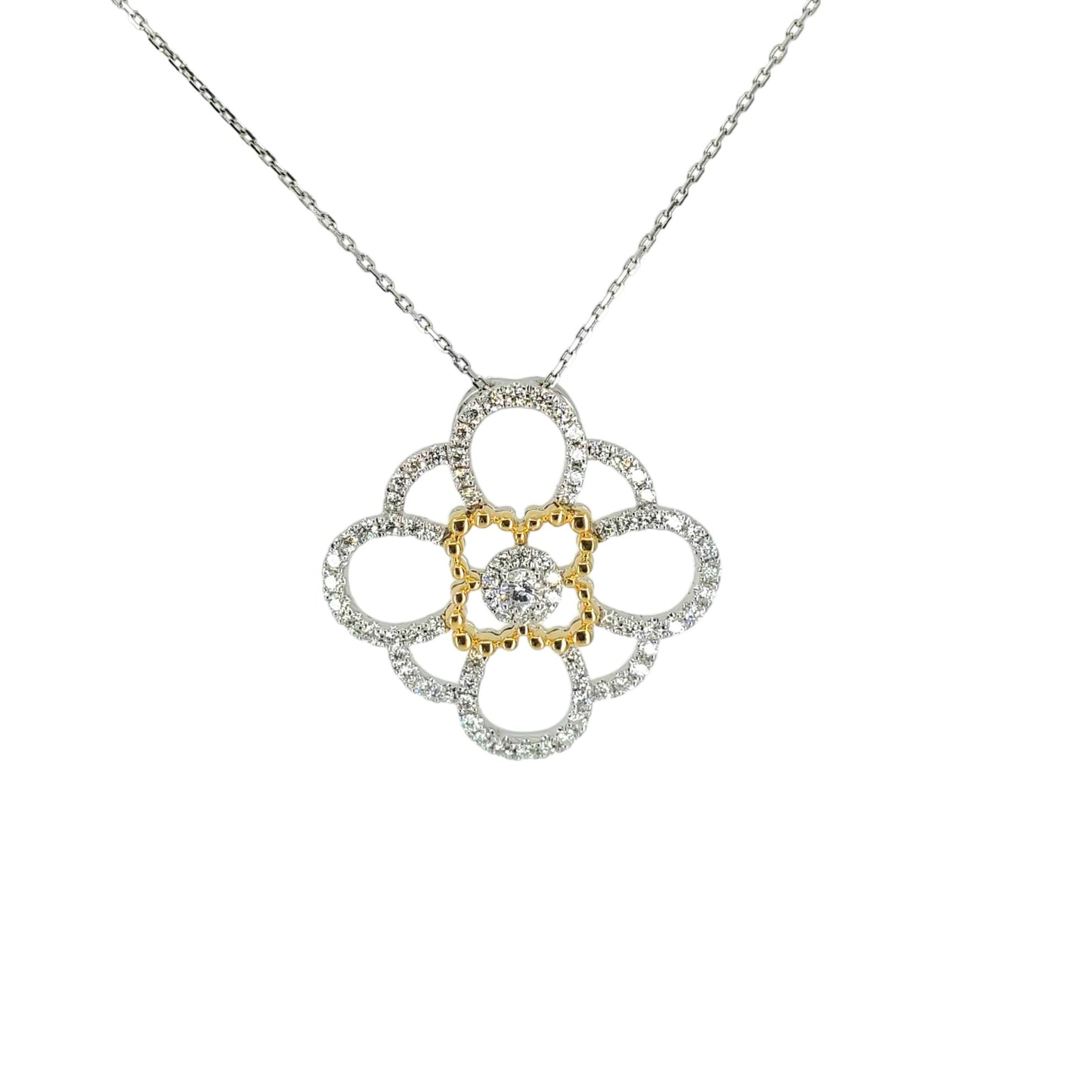 Two Tone Round Diamond Flower Pendant