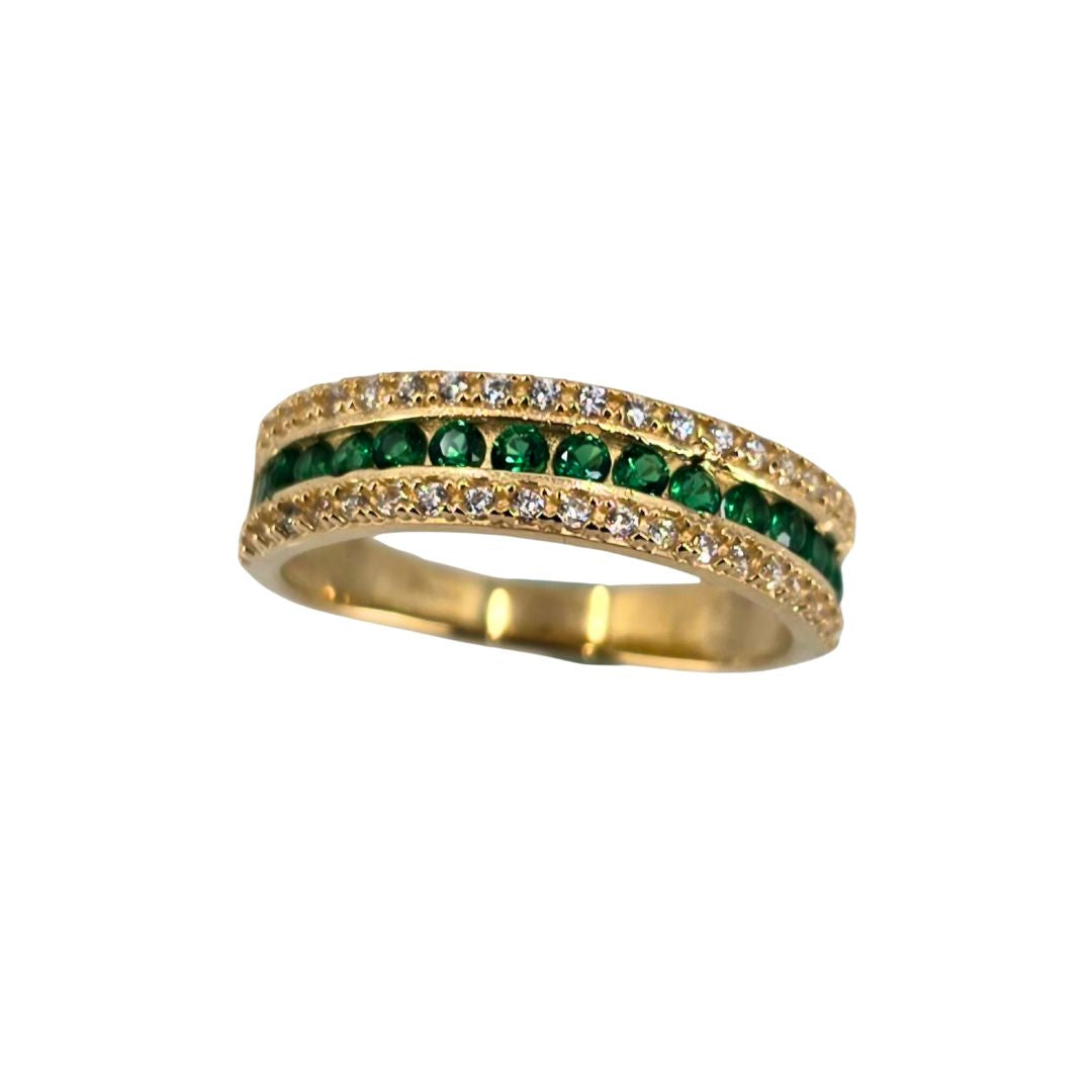 Green and White Cz Gold Band