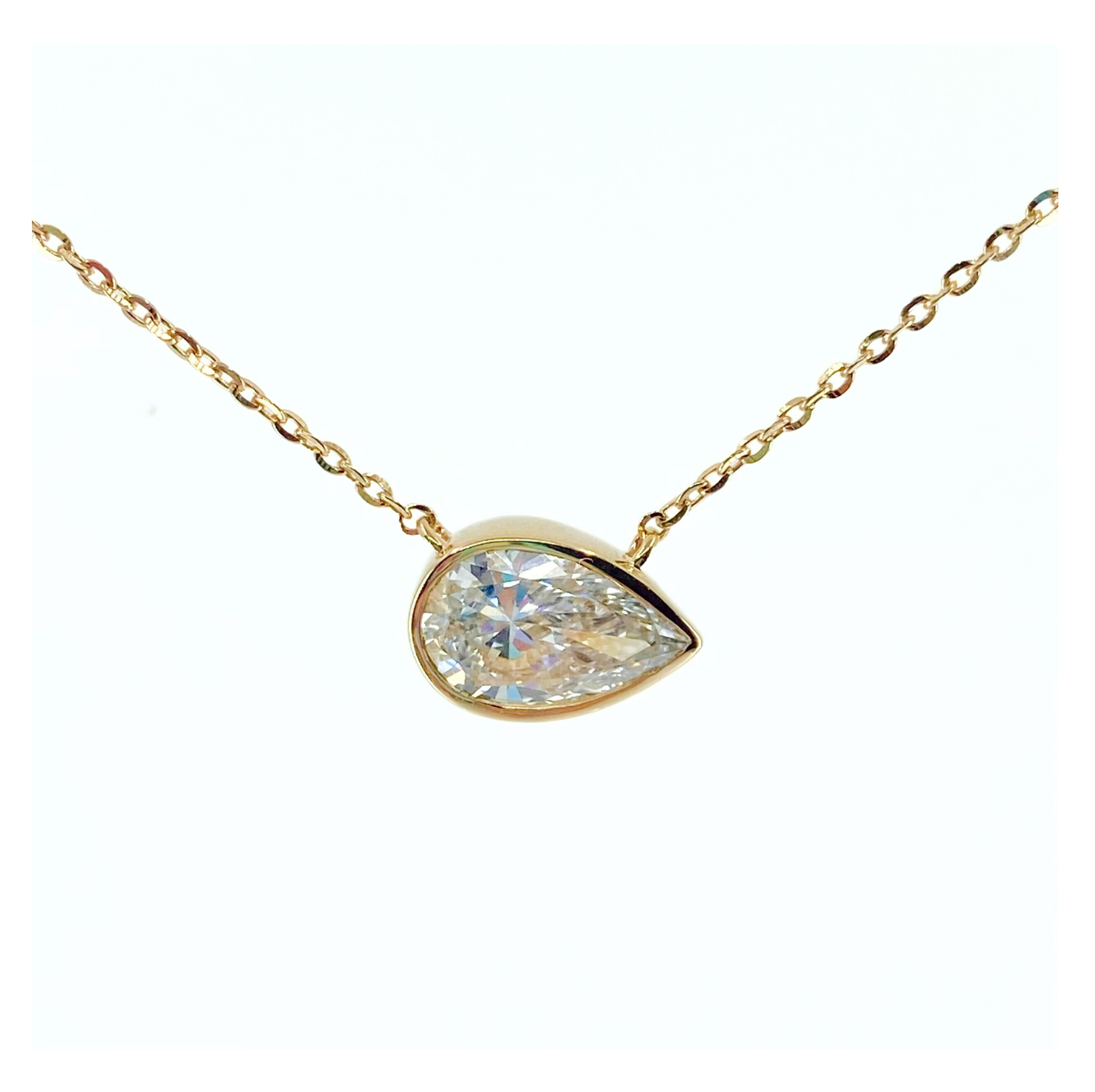 Yellow Gold Pear Lab Diamond Bezel Set Necklace