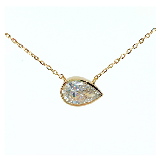 Yellow Gold Pear Lab Diamond Bezel Set Necklace