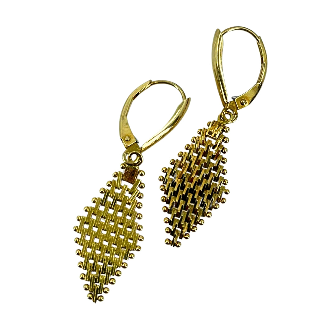 Yellow Gold Diamond Cut Mesh Drop Earrings