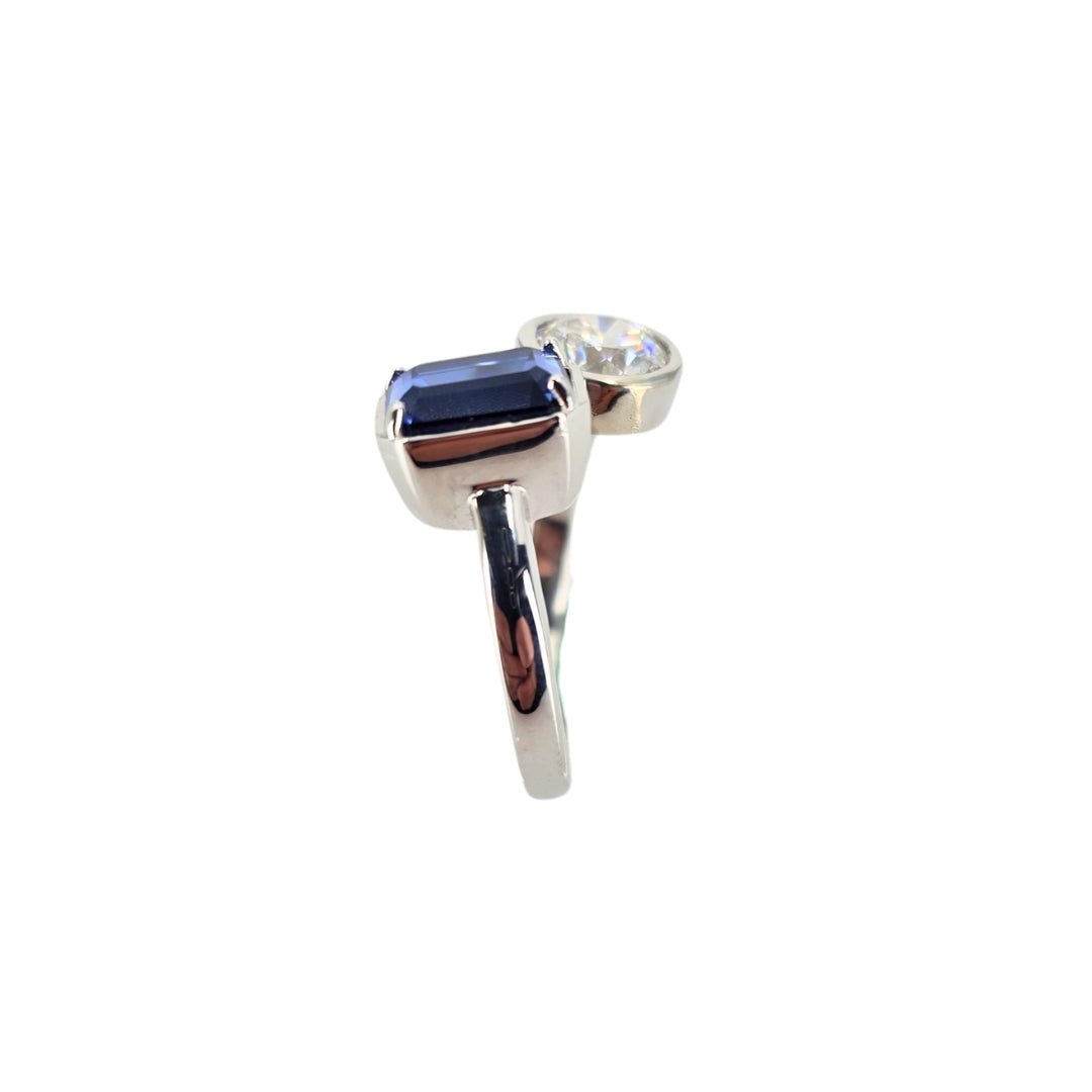 Lab Grown Diamond And Sapphire Moi et Toi Ring