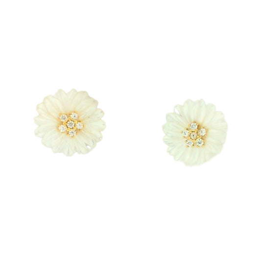 Carved Mother of Pearl Flower Earrings