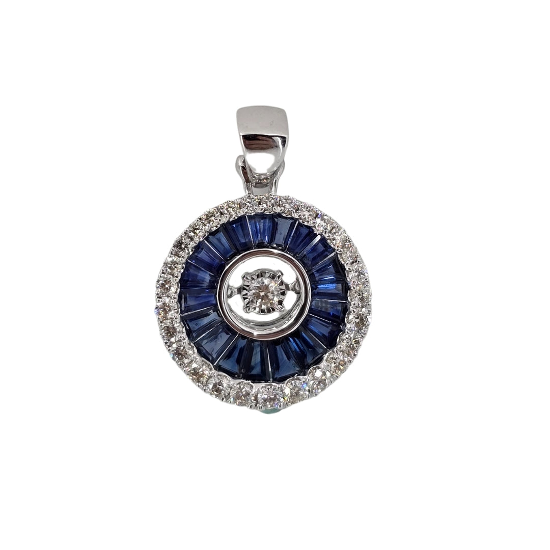 White Gold Baguette Sapphire Dancing Diamonds Pendant