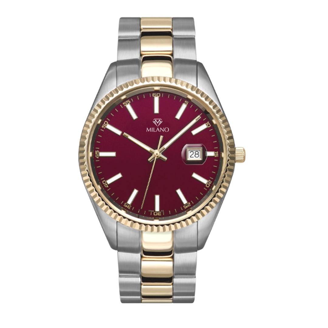 Two Tone Burgundy Dial Dress Watch