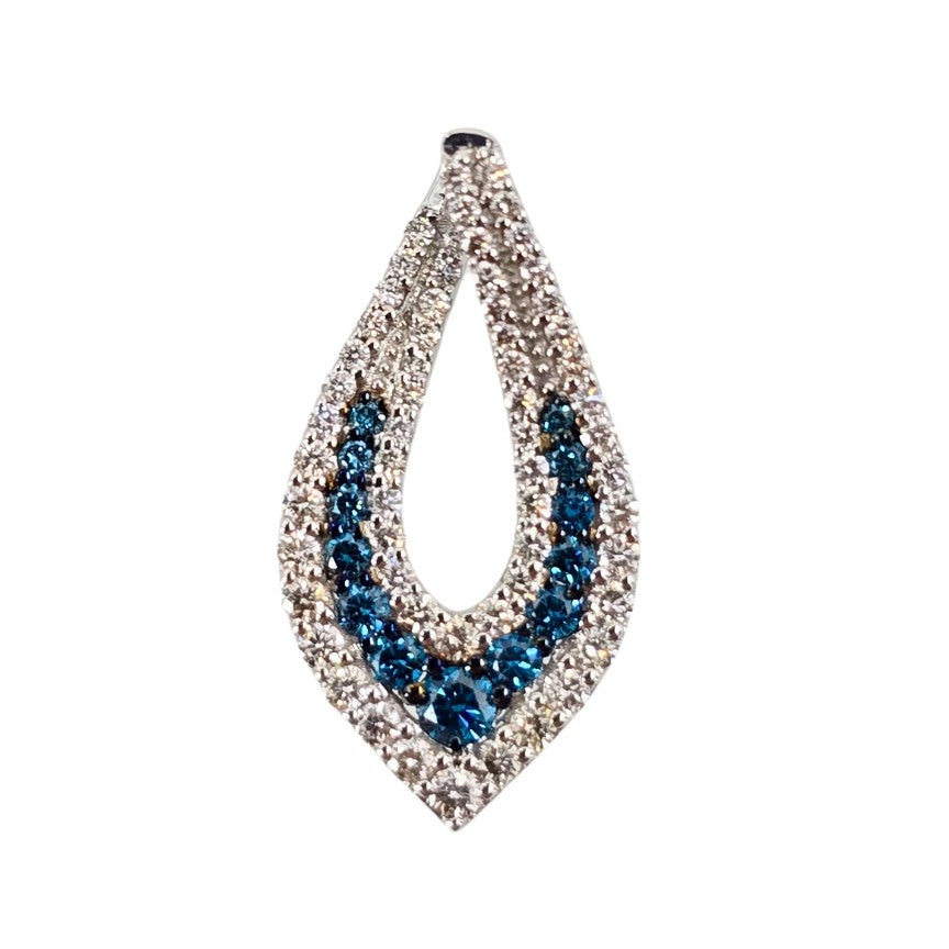 White Gold Blue Diamond Teardrop Pendant