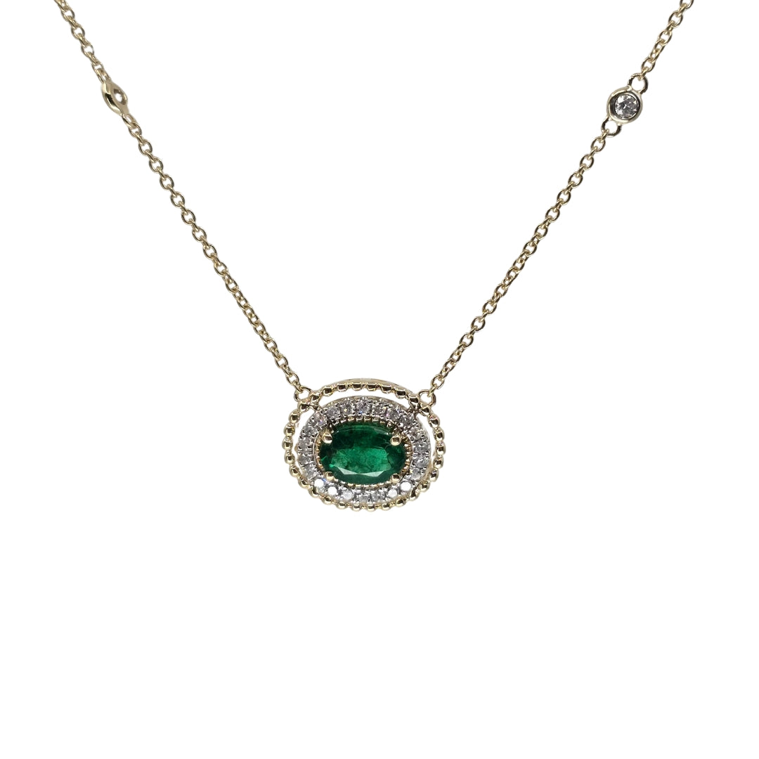 Yellow Gold Emerald and Diamond Station Necklace