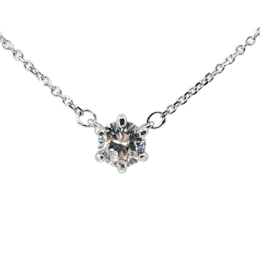 White Gold Round Solitaire Diamond Station Necklace