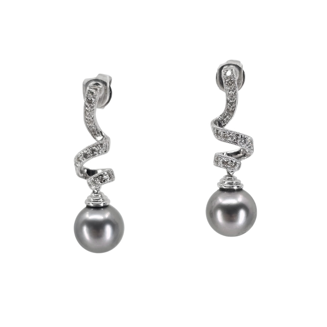 Black Pearl Spiral Drop Earrings