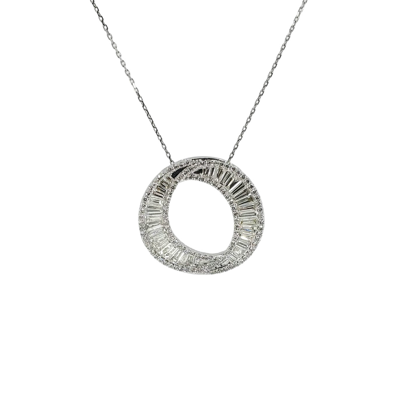 White Gold Baguette Diamond Circle Pendant