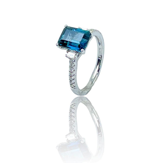 White Gold Blue Topaz Diamond Ring