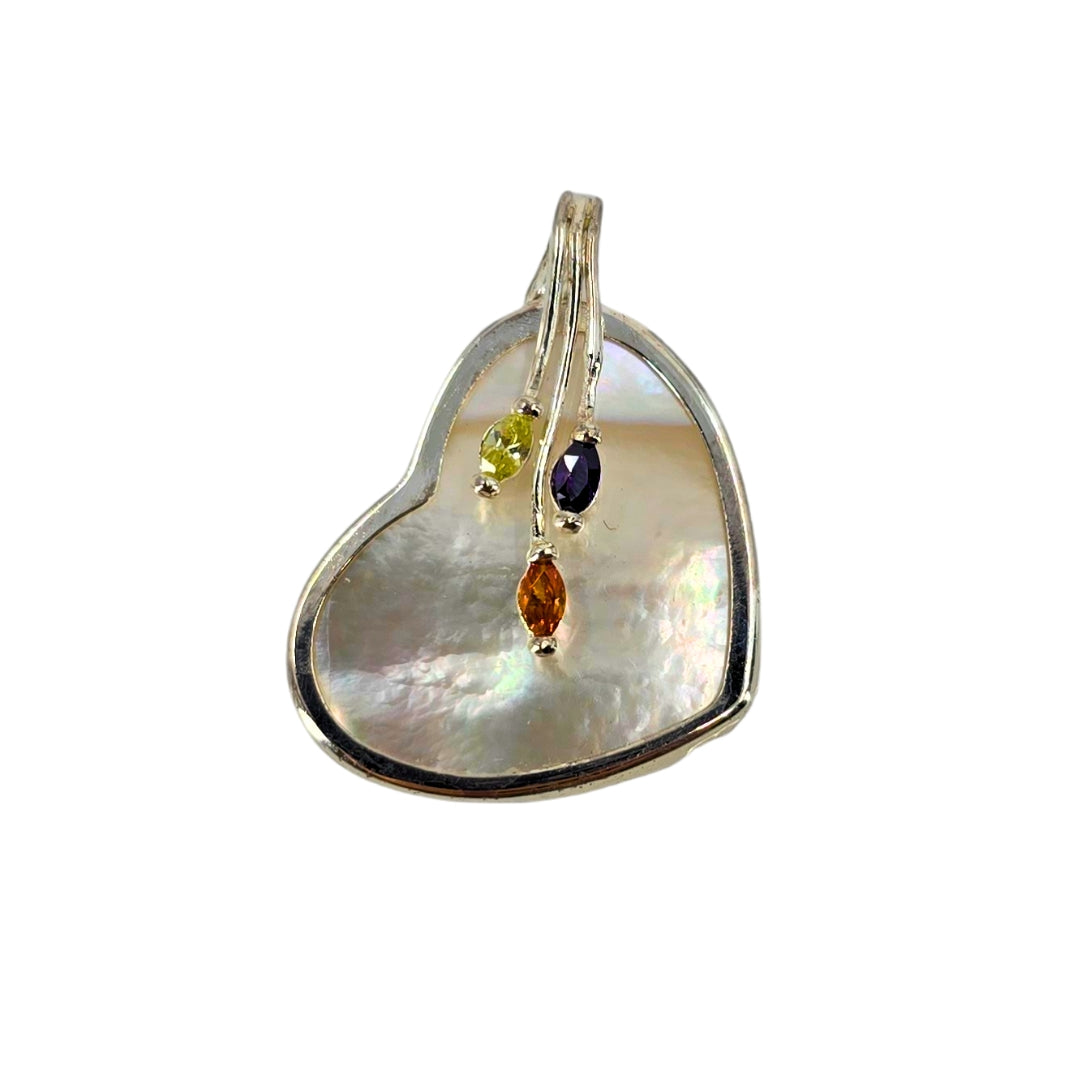 Heart Mother of Pearl Pendant with Multi-Color Crystals