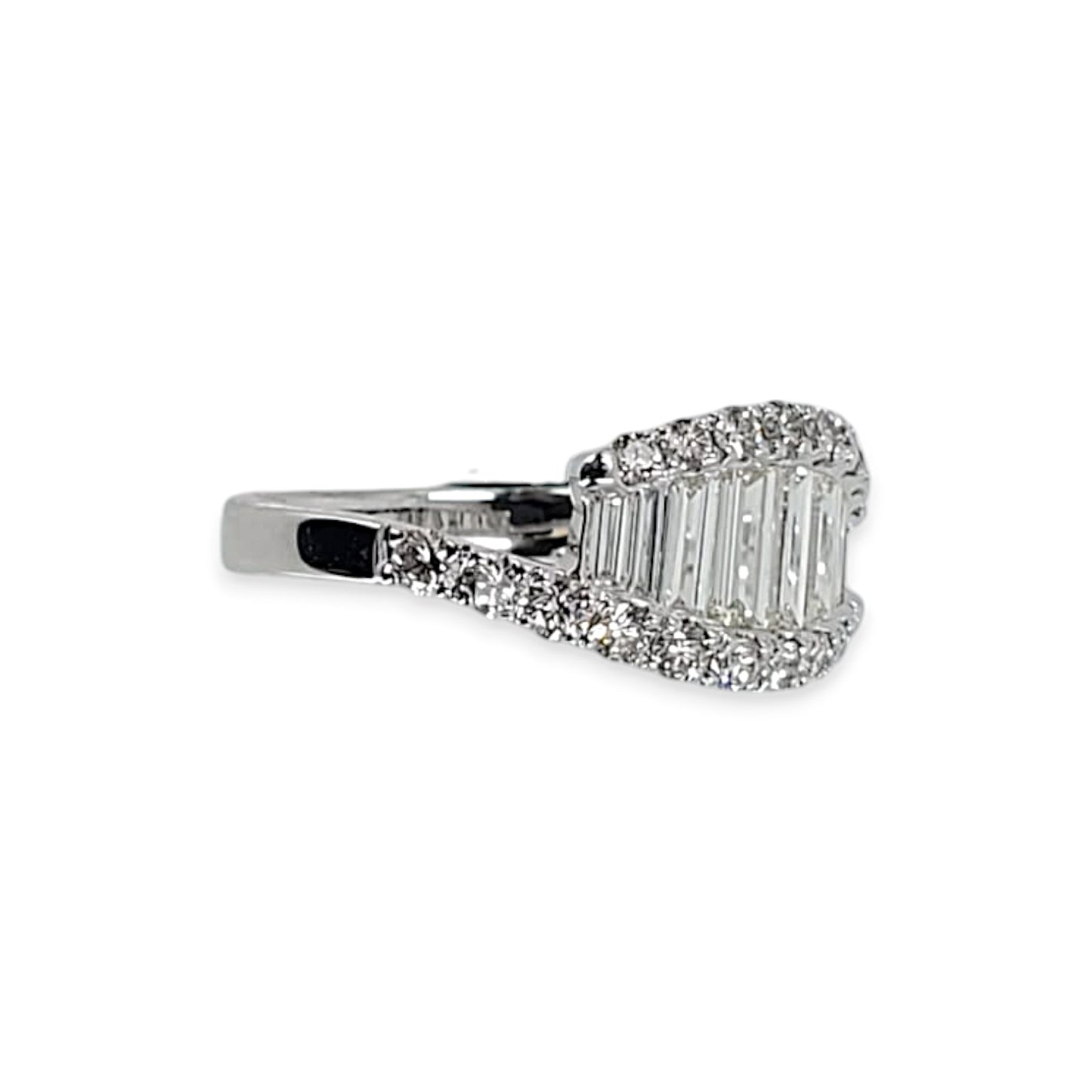 White Gold Baguette Diamond Bypass Ring