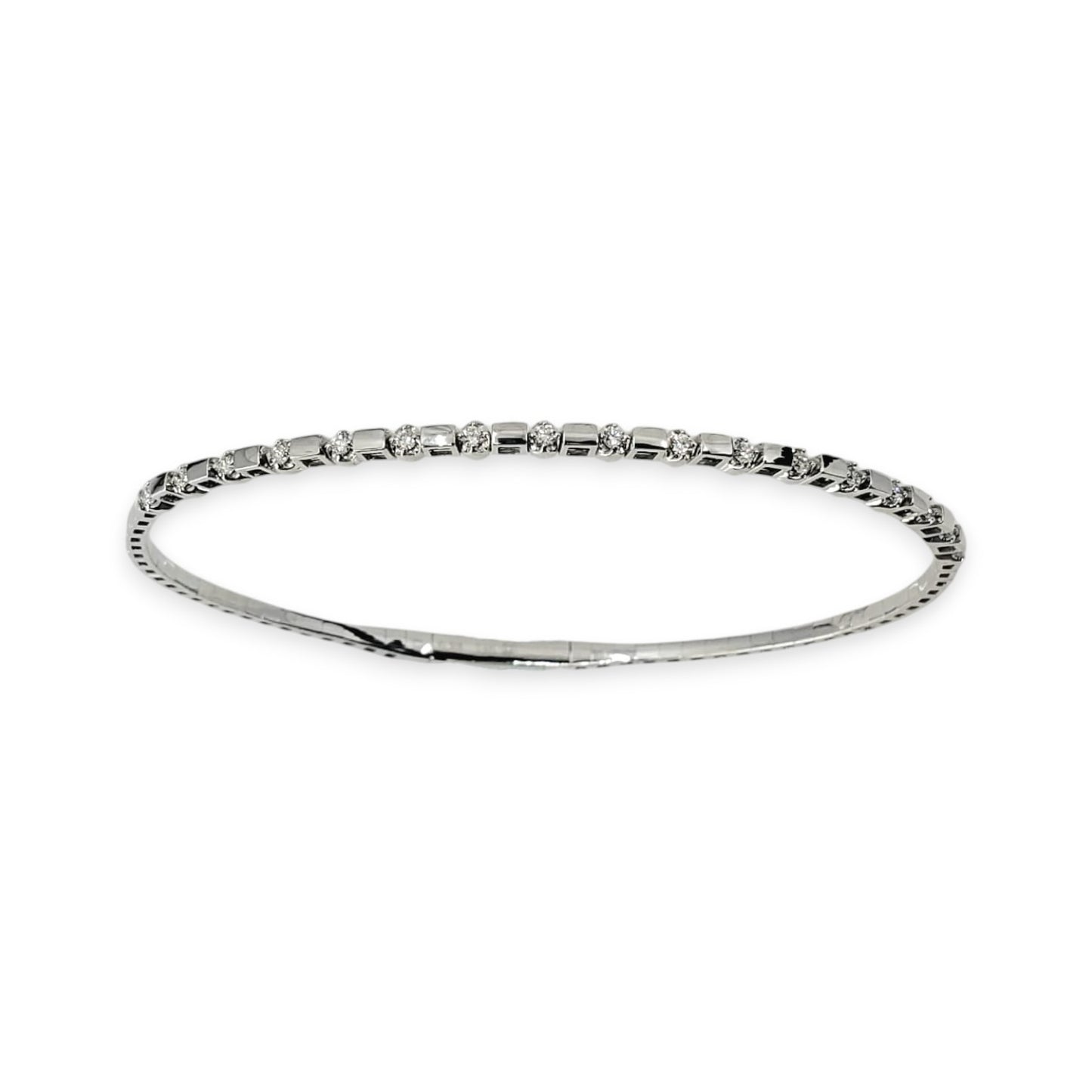 White Gold Round Diamond Flex Bangle Bracelet