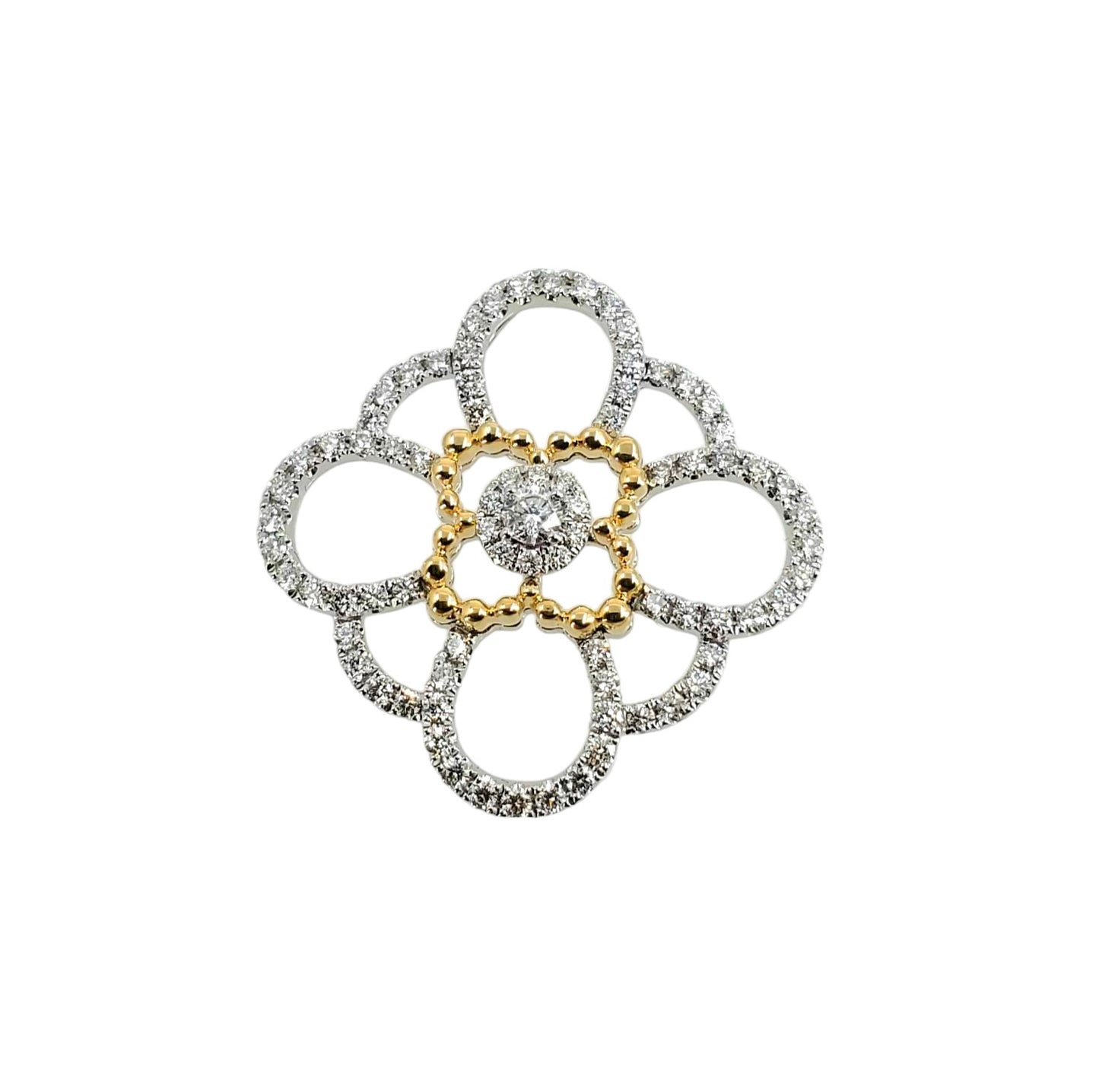 Two Tone Round Diamond Flower Pendant