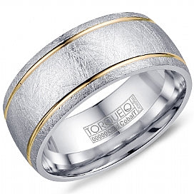 Two Tone Cobalt/14 Karat Gold Meteorite Finish Domed Wedding Band