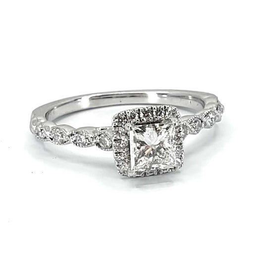 Vintage White Gold Halo Engagement Ring