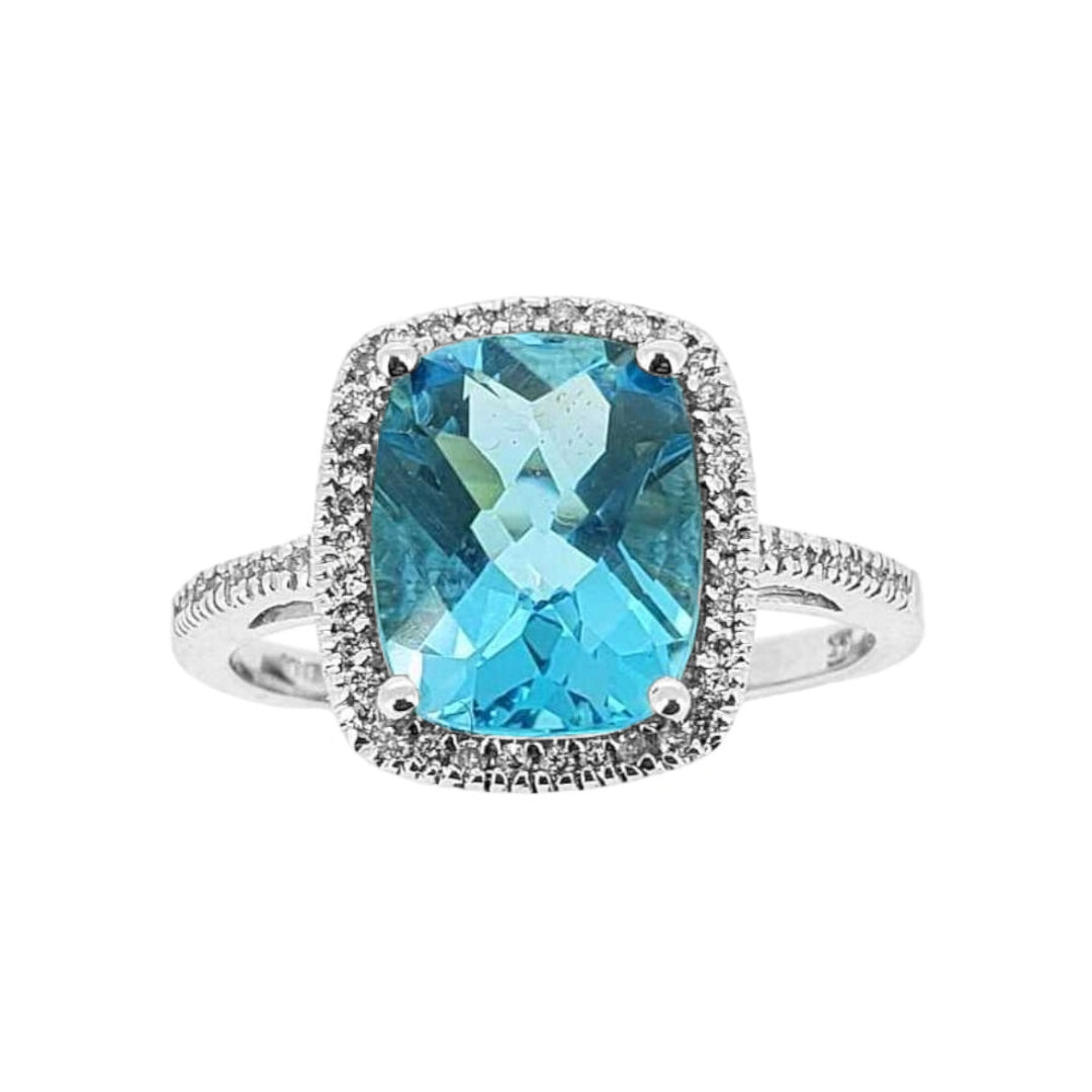 Cushion Blue Topaz Ring in White Gold
