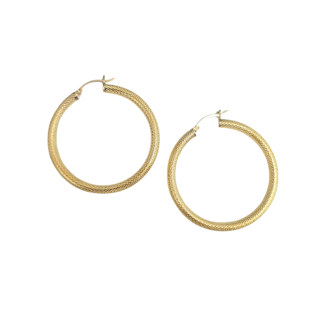 Yellow Gold Textured Hoops