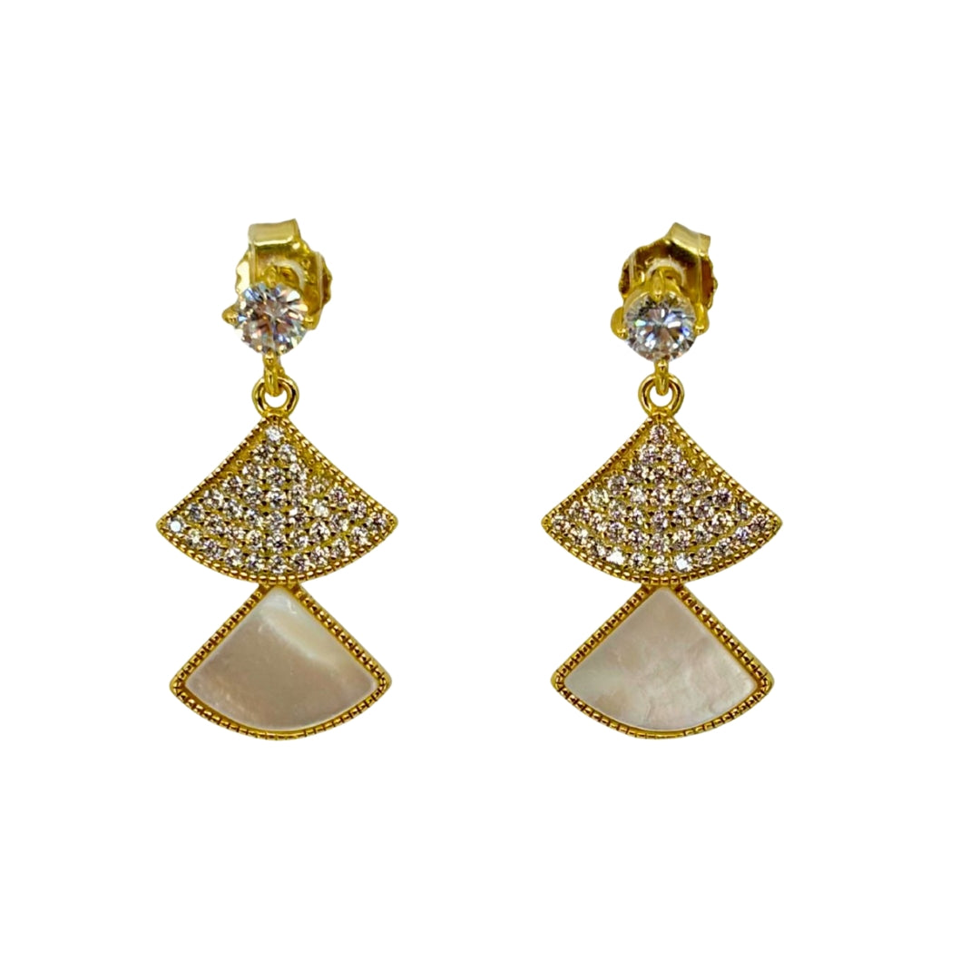 Mother of Pearl and Pave Cz Fan Earrings