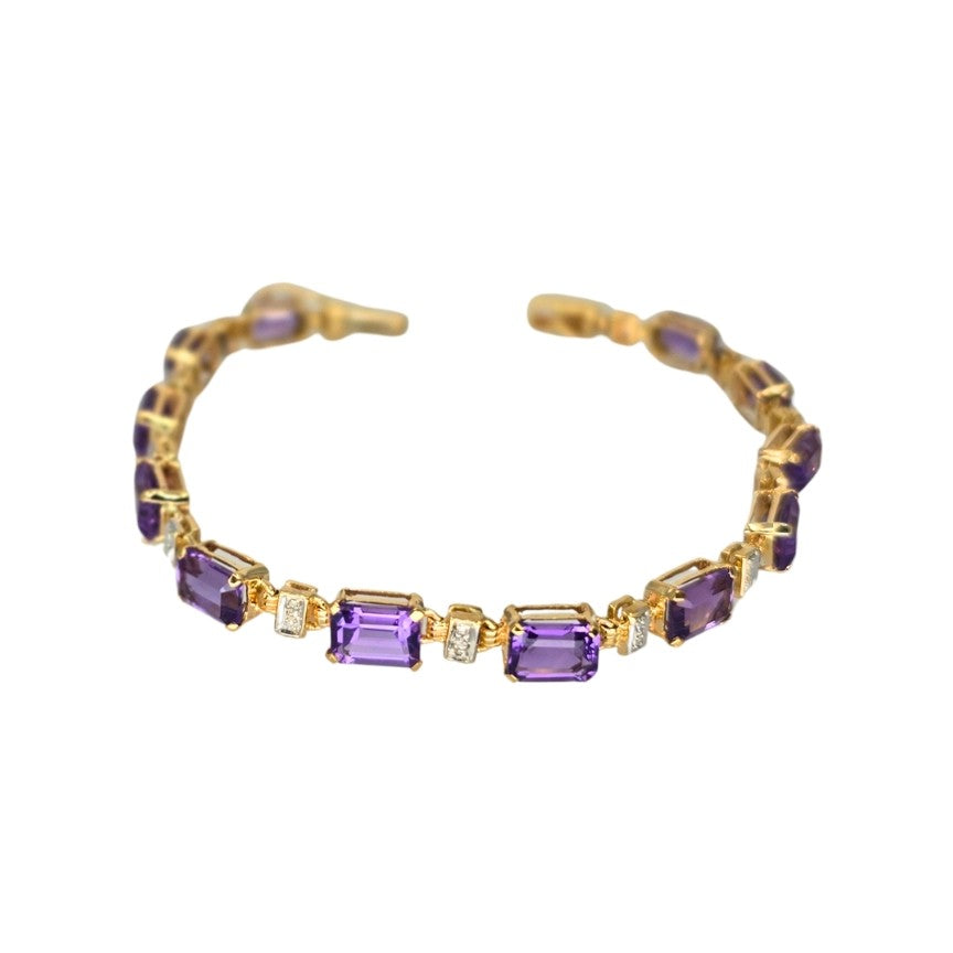 Yellow Gold Emerald Amethyst Tennis Bracelet