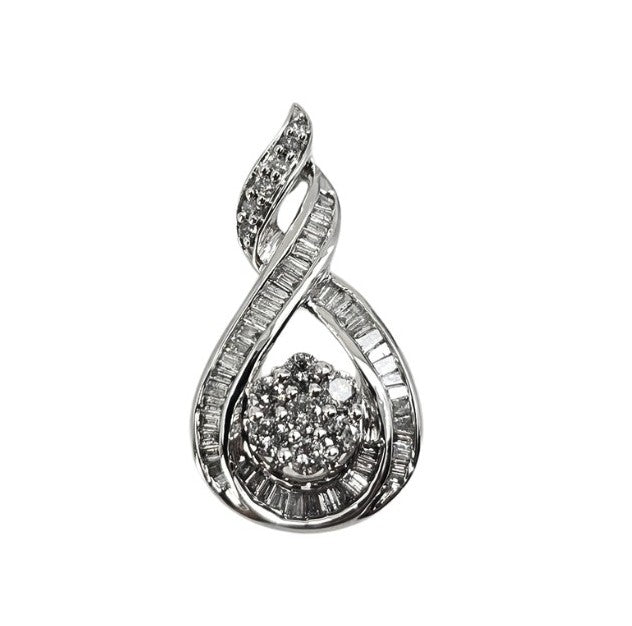 White Gold Baguette Diamond Swirl Pendant