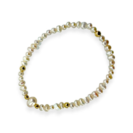 6MM and 4MM Pearl Beaded Bracelet with Gold Filled Tube Bead