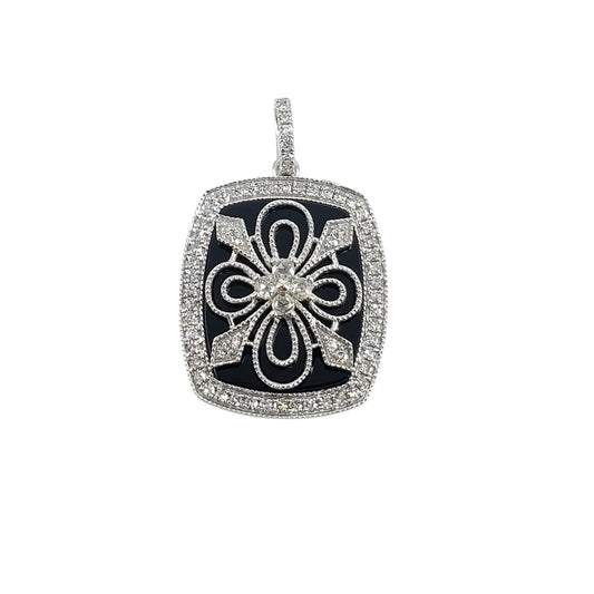 White Gold Onyx and Diamond Art Deco Pendant