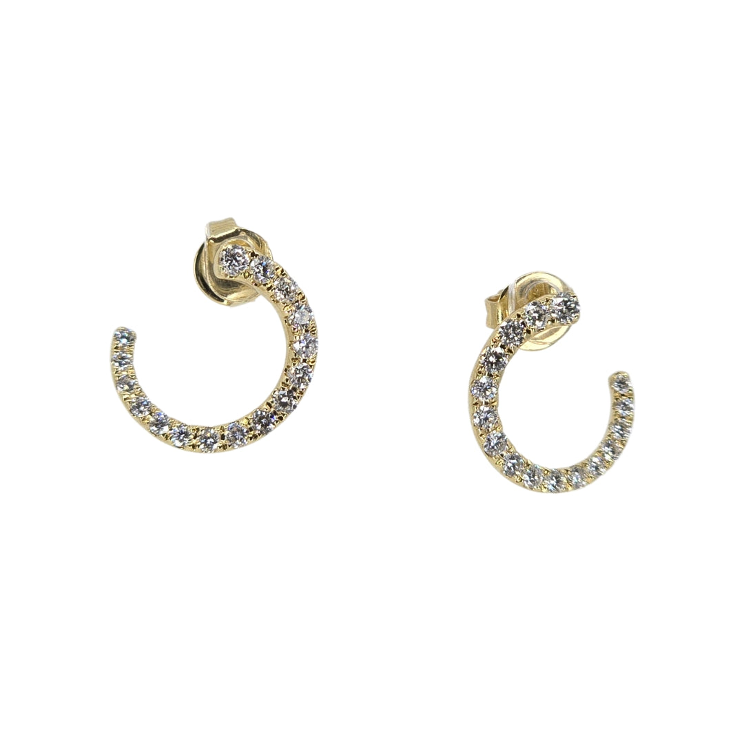 Diamond open circle earrings set in yellow gold