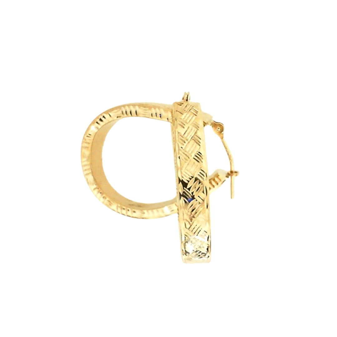 Gold flattened hoops with textured design.