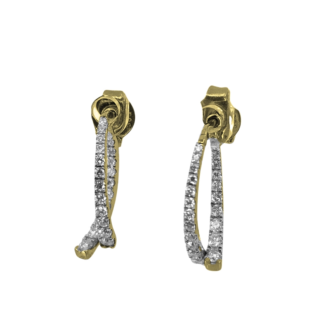 Yellow gold two piece earrings set with shimmering round diamonds.
