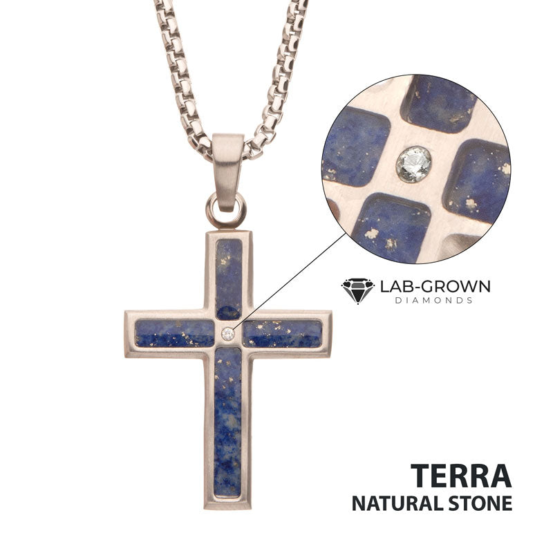 Stainless Steel Lapis Lazuli Inlay Cross Pendant