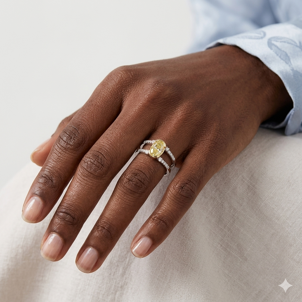 Two Tone Yellow Diamond Split Shank Ring
