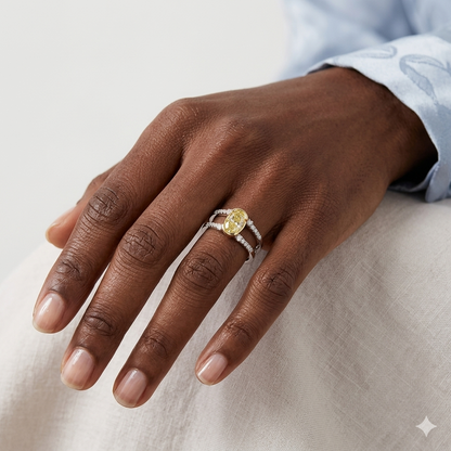 Two Tone Yellow Diamond Split Shank Ring